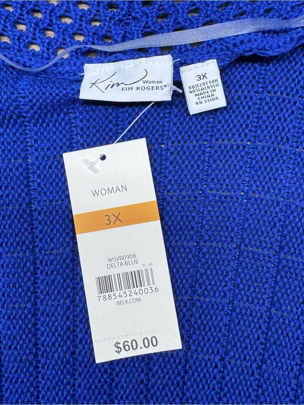 Kim Rogers Delta Blue Open Front Knit Cardigan Size 3X - Picture 3 of 3